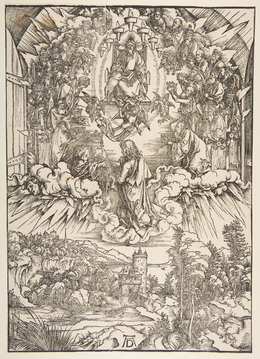 Saint John before God and the Elders, from "The Apocalypse" by Albrecht Dürer, print, 1496