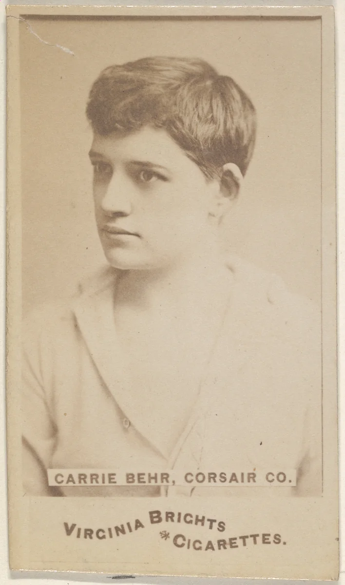 Carrie Behr, Corsair Co., from the Actors and Actresses series (N45, Type 6) for Virginia Brights Cigarettes by Allen & Ginter, photograph, 1885-1891