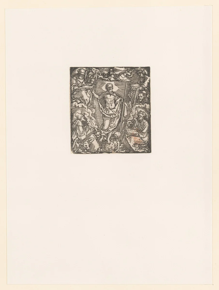 Christus als Salvator Mundi, omringd door de vier evangelisten by anonymous, print, 1510-1526