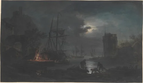 Moonlight by Joseph Vernet, drawing, 1730-1789
