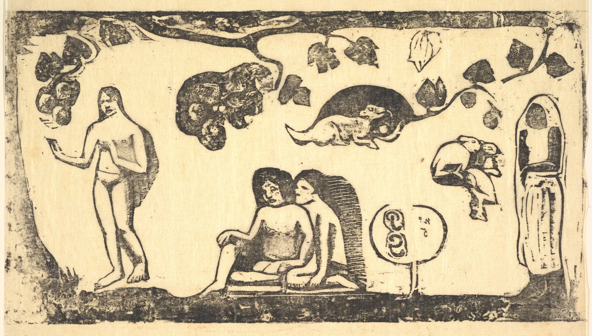 Women, Animals, and Foliage by Paul Gauguin, print, 1898