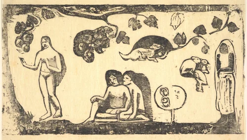 Women, Animals, and Foliage by Paul Gauguin, print, 1898