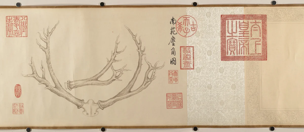 Two Paintings of Deer Antlers by Qianlong Emperor, painting, 1762-1767