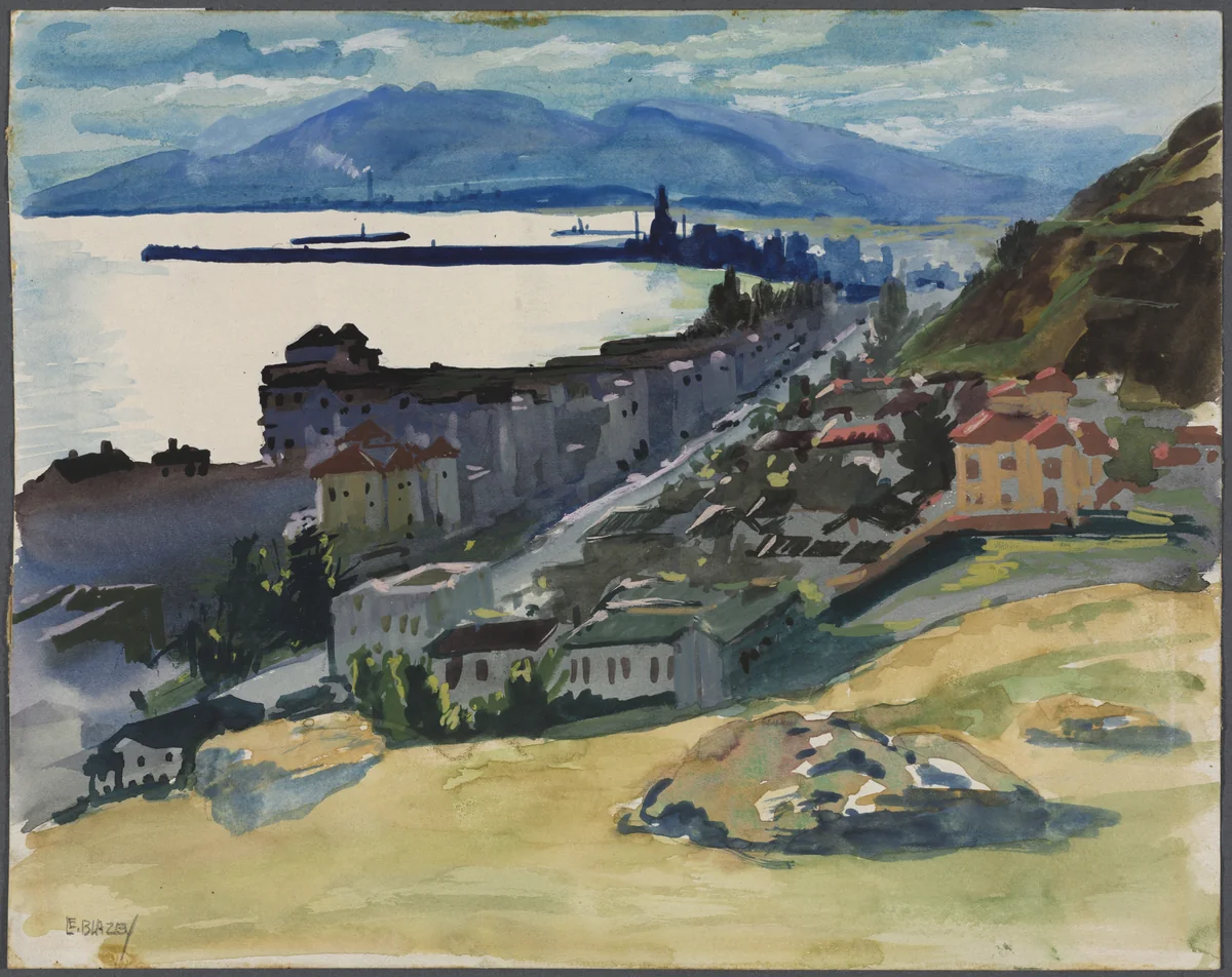 Malaga Harbor by Lawrence Blazey, drawing, 1921-1931