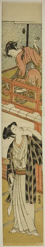 Young Woman Throwing a Ball at a Young Man by Isoda Koryusai, print, 1769-1779