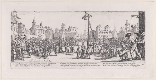 L'Estrapade (The Strappado), plate 10 from "Les Misères et les Mal-Heures de la Guerre" (The Miseries and Misfortunes of War) by Jacques Callot, print, 1633