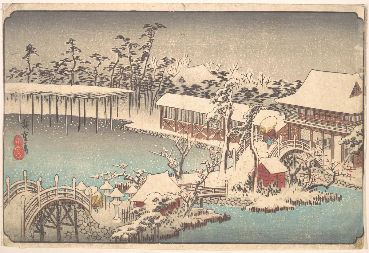 Kameido Tenmangu Keidai no Yuki by Utagawa Hiroshige (歌川広重), print, 1831-1836