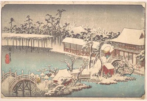 Kameido Tenmangu Keidai no Yuki by Utagawa Hiroshige (歌川広重), print, 1831-1836