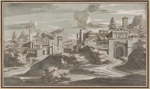 Imaginary Classical Landscape by Louis Chéron, drawing, 1695-1705
