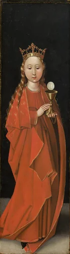 Saint Barbara [left wing exterior] by Master of the Starck Triptych, painting, 1480-1490