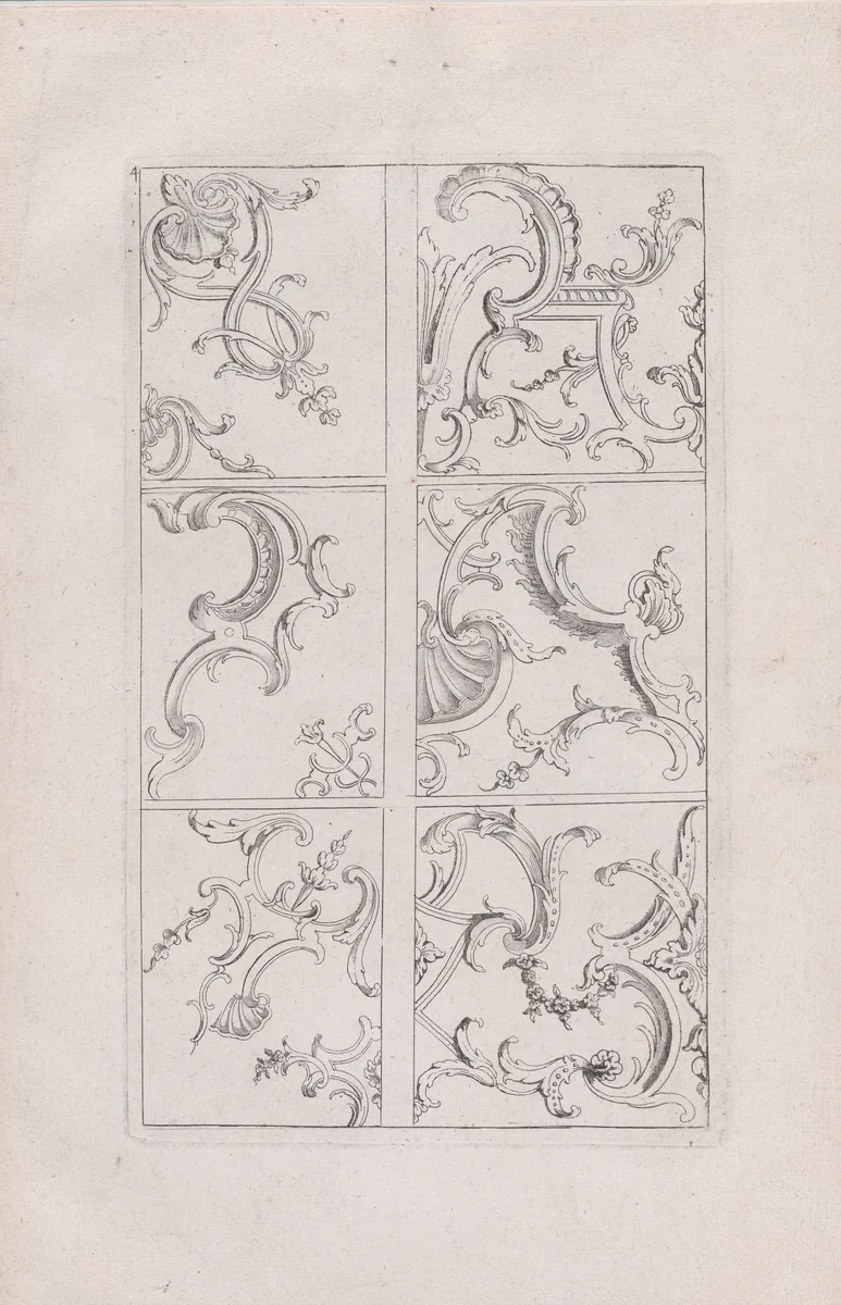 Plate 4, from "Livre Nouveau de Prinsipes D'Ornemens, tres facil. Pour apprendre a Dessigner" by Nicolas Guérard, print, 1710-1720
