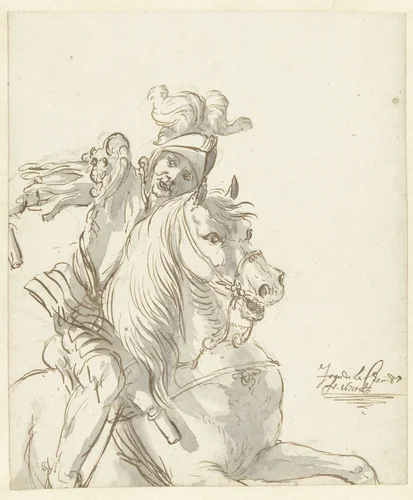 Romeinse soldaat te paard by Jean de la Chambre, drawing, 1624