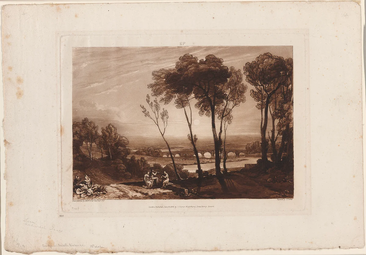 The Bridge in Middle Distance, plate 13 from Liber Studiorum by Joseph Mallord William Turner, print, 1808