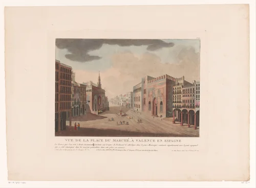Gezicht op een plein in Valencia by Louis Lecoeur, print, 1812-1814