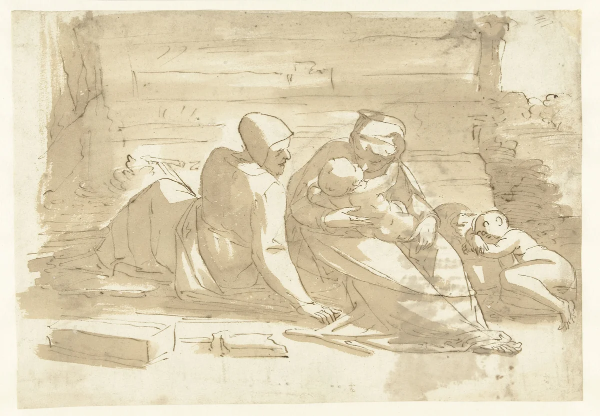Rest on the Flight into Egypt by Luca Cambiaso, drawing, 1537-1585