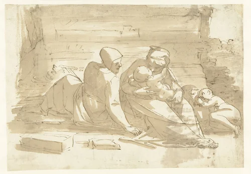 Rest on the Flight into Egypt by Luca Cambiaso, drawing, 1537-1585