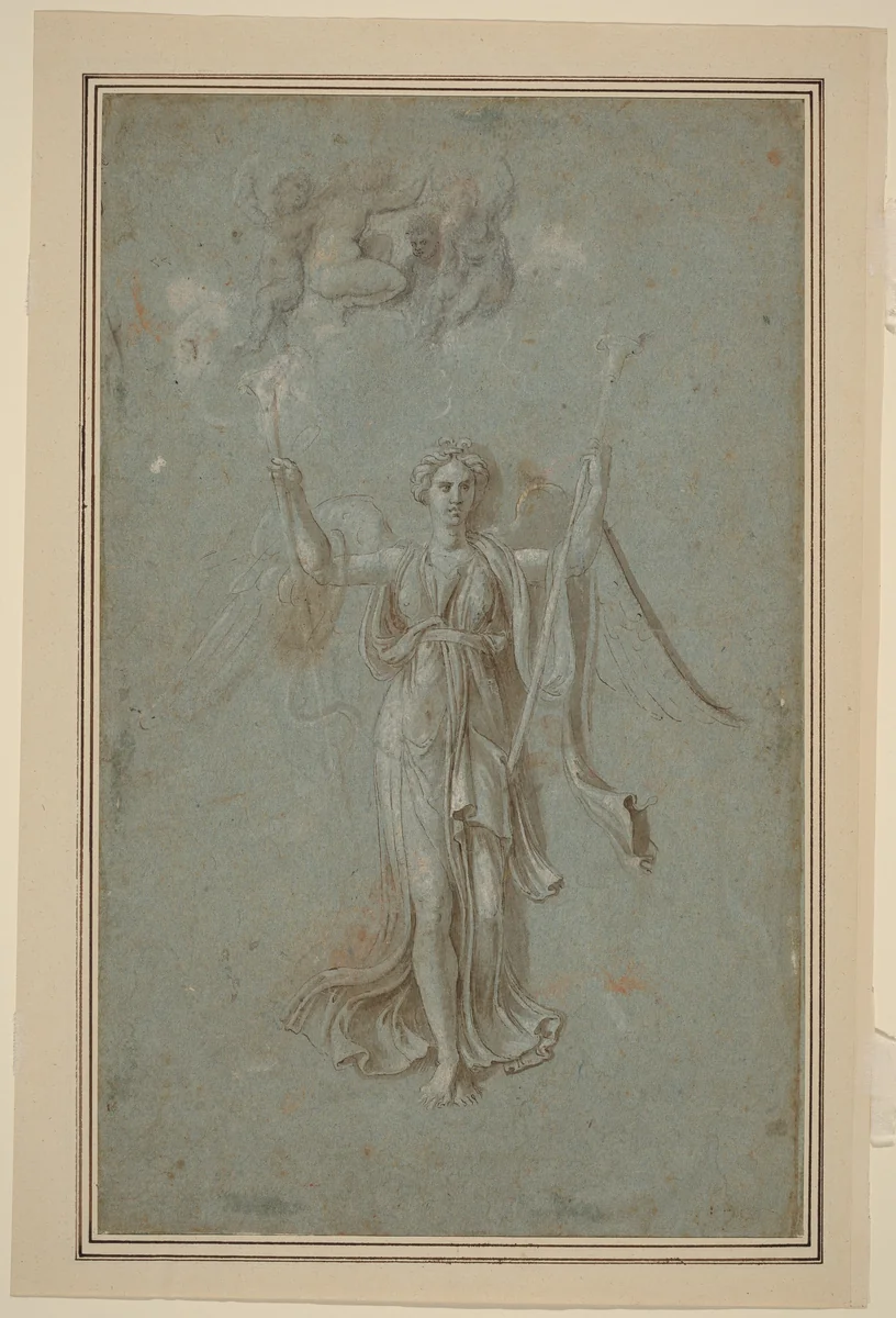 Study for Figure of Fame by Biagio Pupini, drawing, 1491-1571