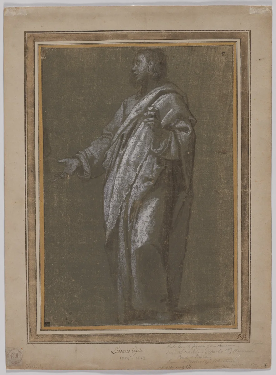 Standing Male Figure by Ludovico Cardi Cigoli, drawing, 1605-1618