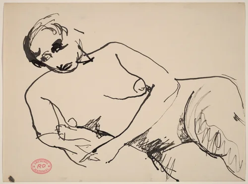 Untitled [female nude reclining with a cushion under her side] by Richard Diebenkorn, drawing, 1955-1967