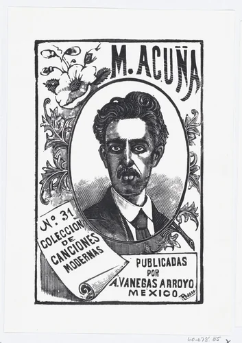 A portrait of Manuel Acuña, illustration for 'Manuel Acuña' by José Guadalupe Posada, print, 1887-1913
