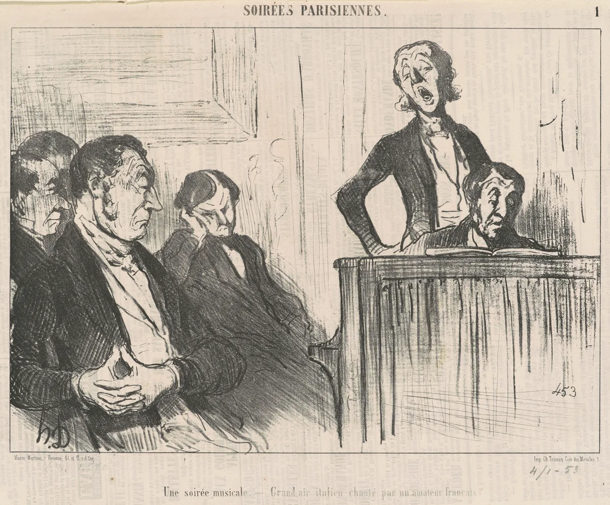 Une soirées musicale by Honoré Daumier, print, 1853