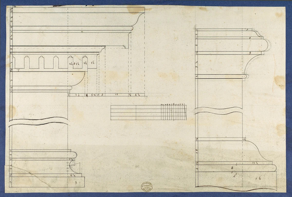 Moldings for Gothic Library Bookcase, from Chippendale Drawings, Vol. II by Thomas Chippendale, drawing, 1753