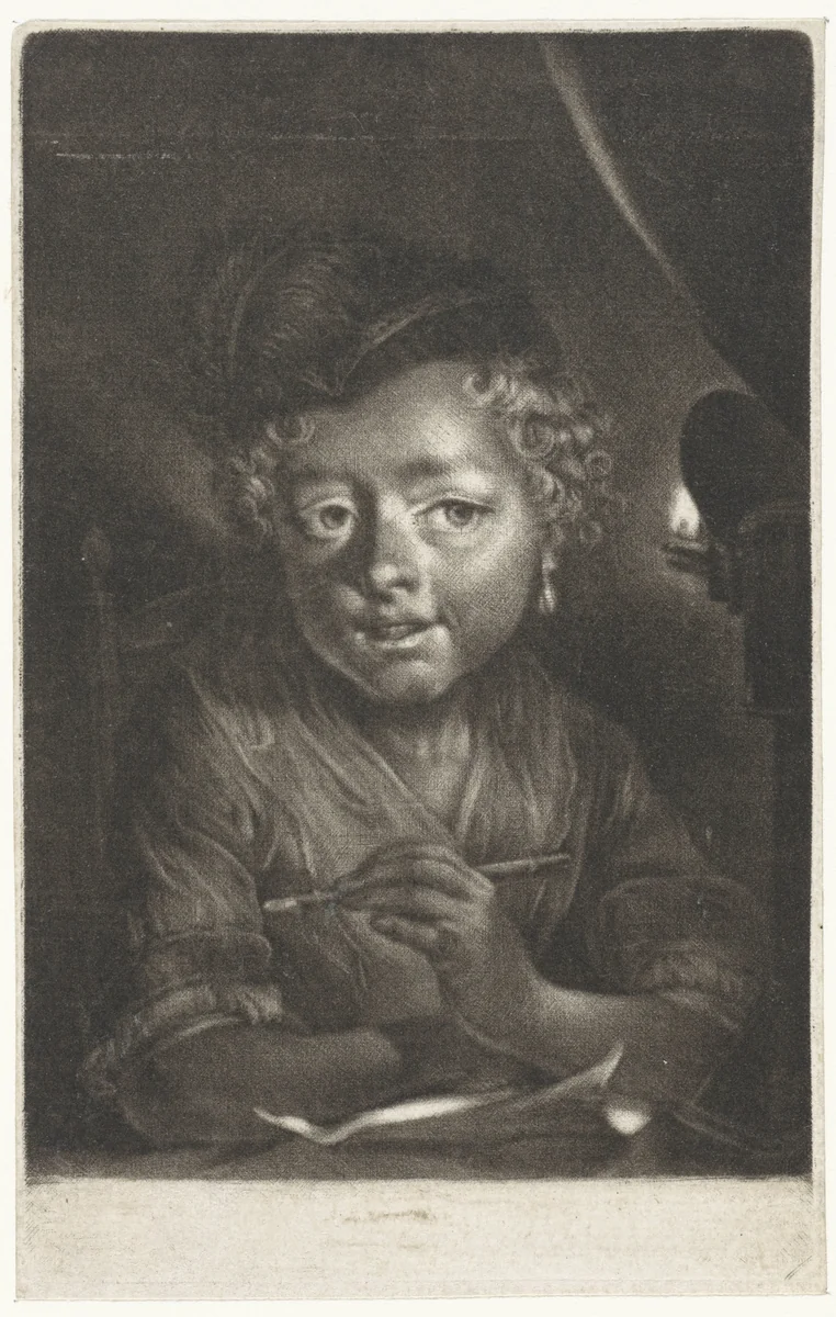 Portret van een meisje, mogelijk Johanna Troost by Cornelis Troost, print, 1734