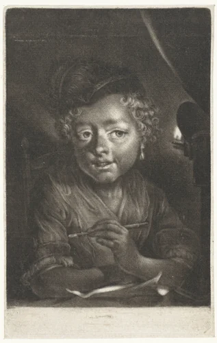 Portret van een meisje, mogelijk Johanna Troost by Cornelis Troost, print, 1734