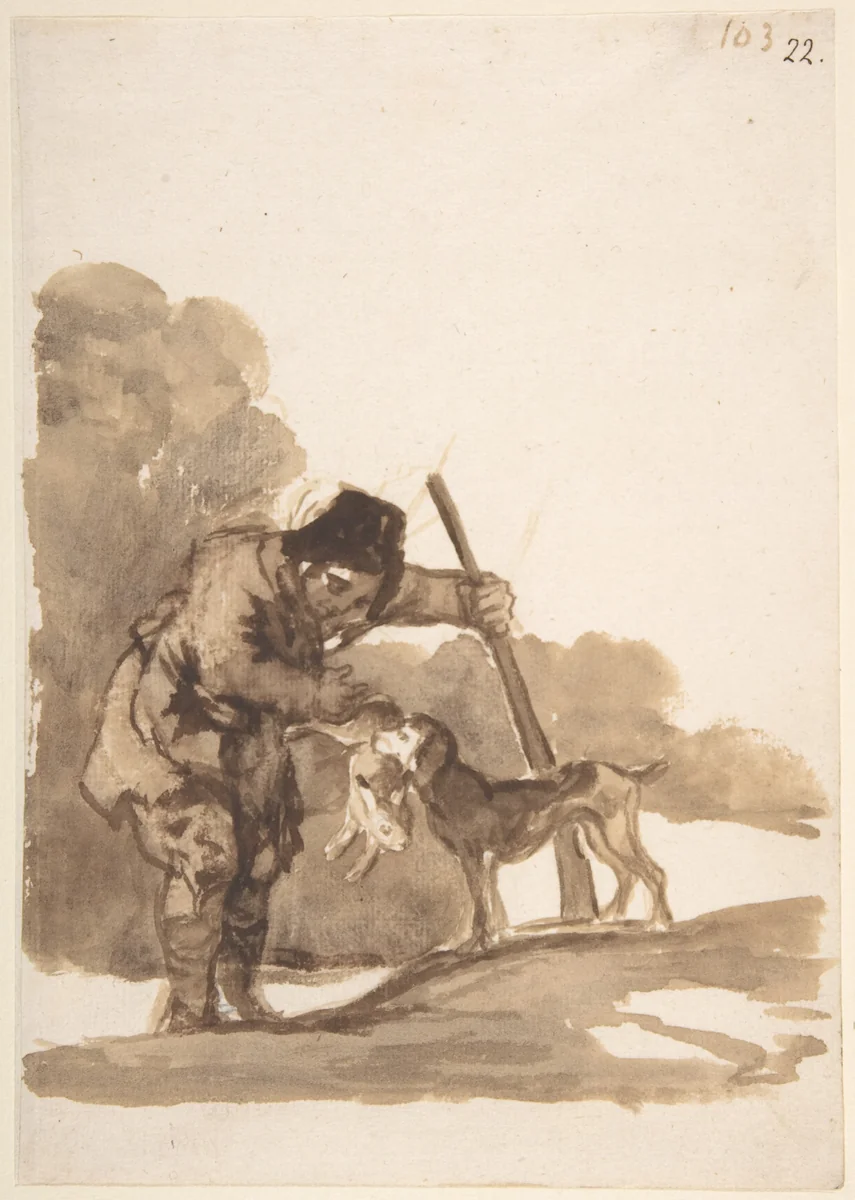 Rabbit hunter with a Retriever; folio 103 from the "Images of Spain" Album (F) by Goya, drawing, 1807-1825