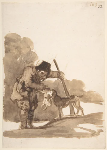 Rabbit hunter with a Retriever; folio 103 from the "Images of Spain" Album (F) by Goya, drawing, 1807-1825