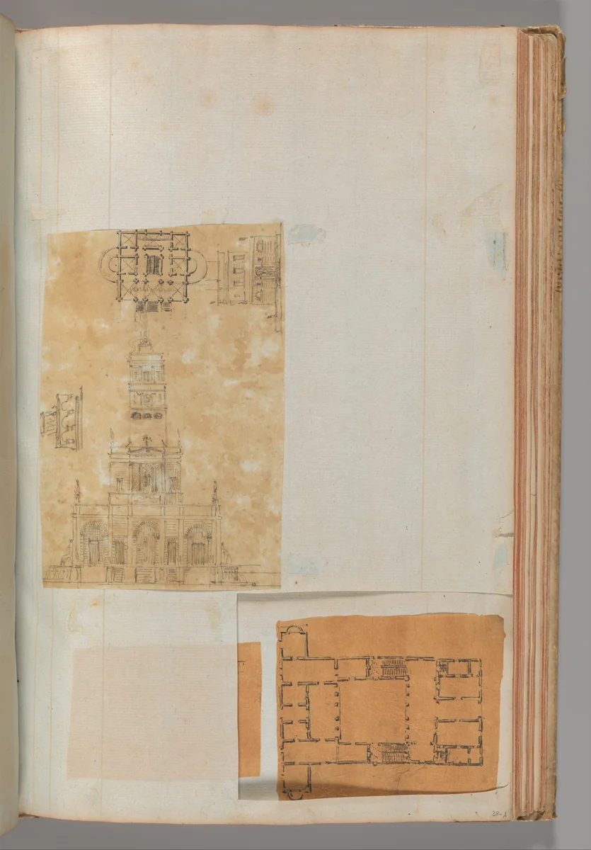 Page from a Scrapbook containing Drawings and Several Prints of Architecture, Interiors, Furniture and Other Objects by Charles Percier, book, 1795-1805