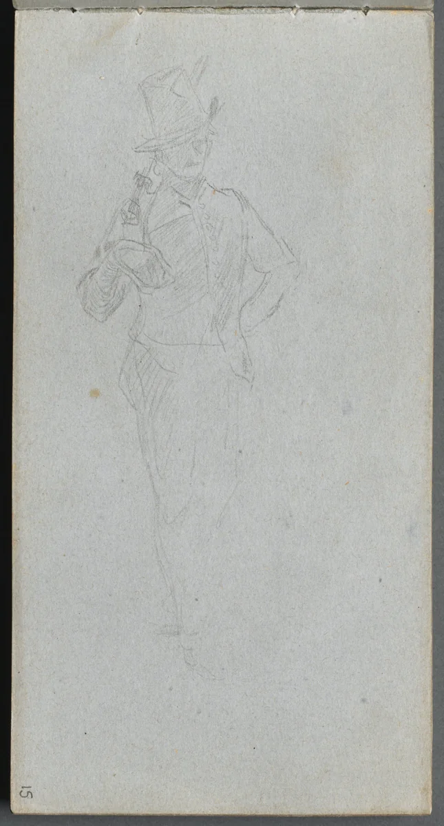 Sketchbook, page 15: Study of a Soldier by Ernest Meissonier, book, 1860-1869
