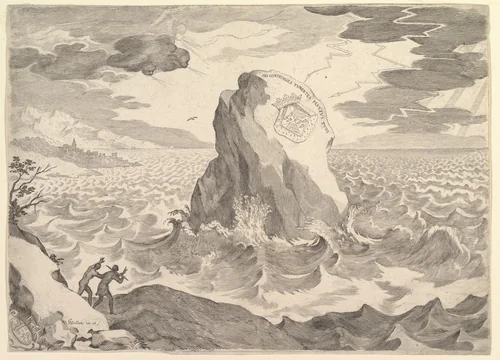 Allegory Against the Pelagian Heresy (Allégorie contre l'hérésie pélagienne et armoiries de la duchesse d'Aiguillon) by Claude Mellan, print, 1600-1688