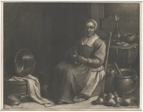 A Woman Peeling Pears by Wallerant Vaillant, print, 1635-1677