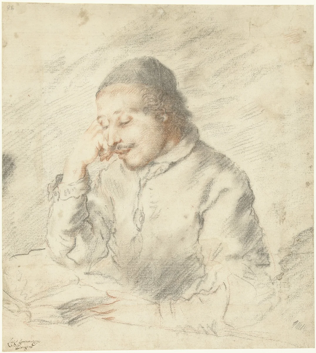 Portret van een lezende geestelijke by Luigi Pellegrino Scaramuccia, drawing, 1637-1642