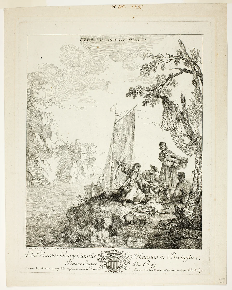 View of the Port of Dieppe by Jean-Baptiste Oudry, print, 1727