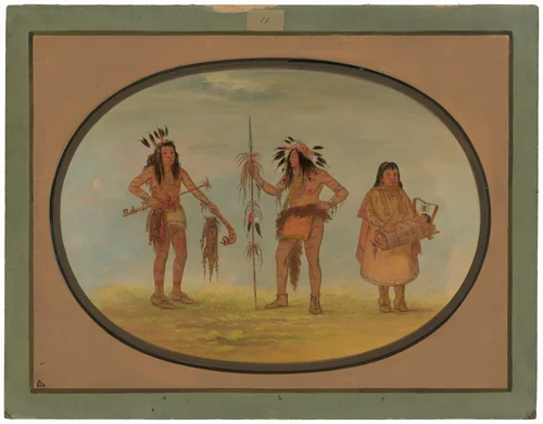 Two Ojibbeway Warriors and a Woman by George Catlin, painting, 1861-1869