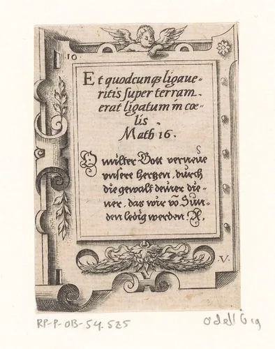Gebed in Latijn en Duits in een rolwerk omlijsting by Unknown, print, 1568