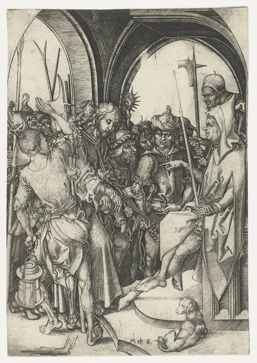 Christus voor Annas by Unknown, print, 1470-1491