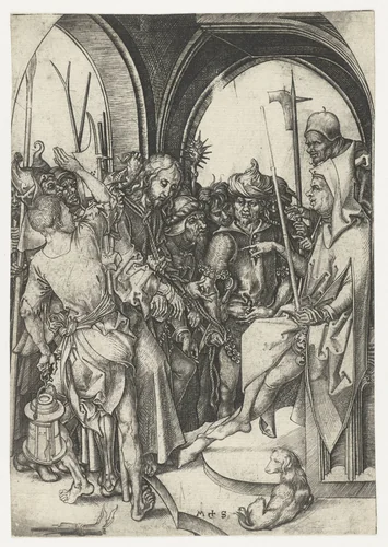 Christus voor Annas by Unknown, print, 1470-1491
