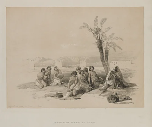 Egypt and Nubia, Volume I: Abyssinian Slaves Resting at Korti-Nubia by Louis Haghe, print, 1847