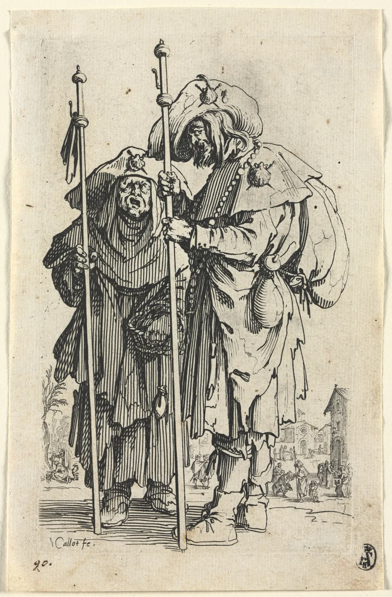 The Beggars: The Two Pilgrims by Jacques Callot, print, 1619-1627