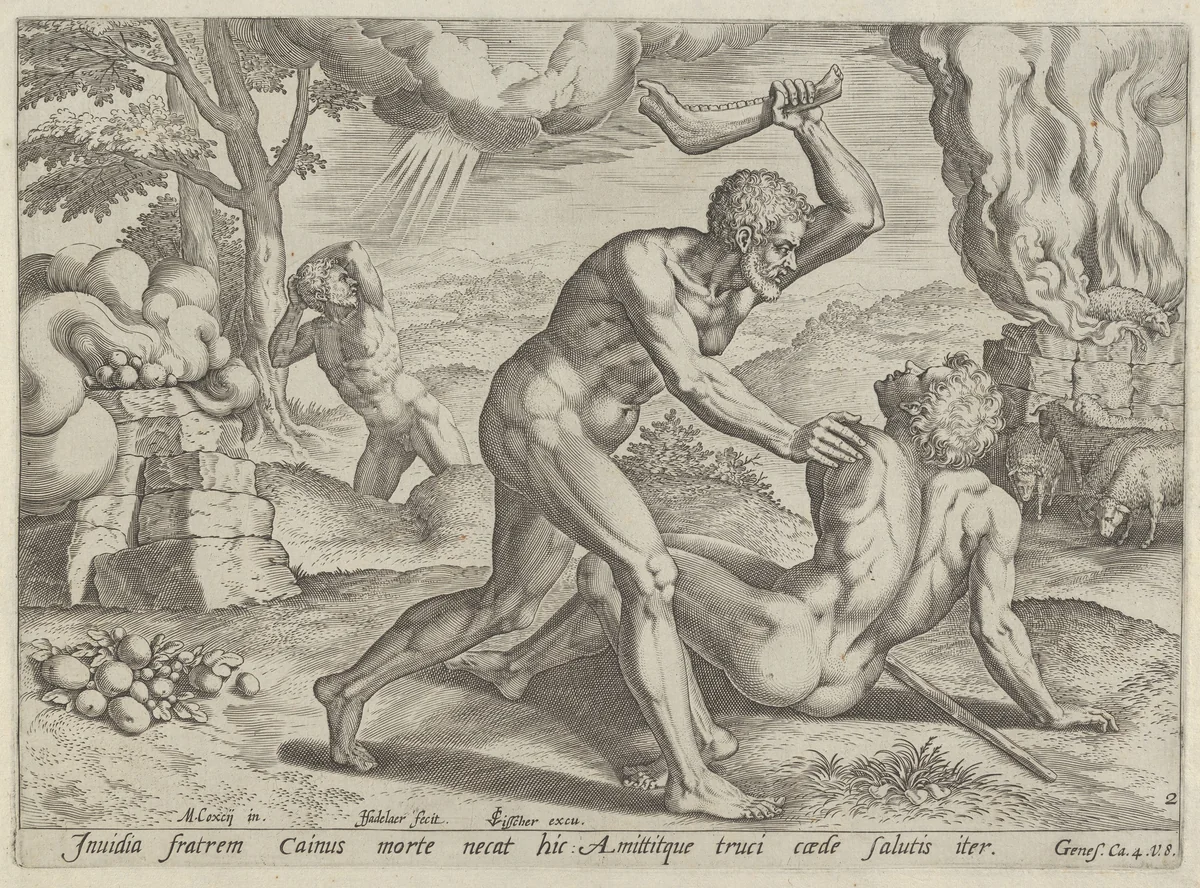 Cain murdering Abel, plate 2 from "The Story of Cain and Abel" by Johann Sadeler I, print, 1576
