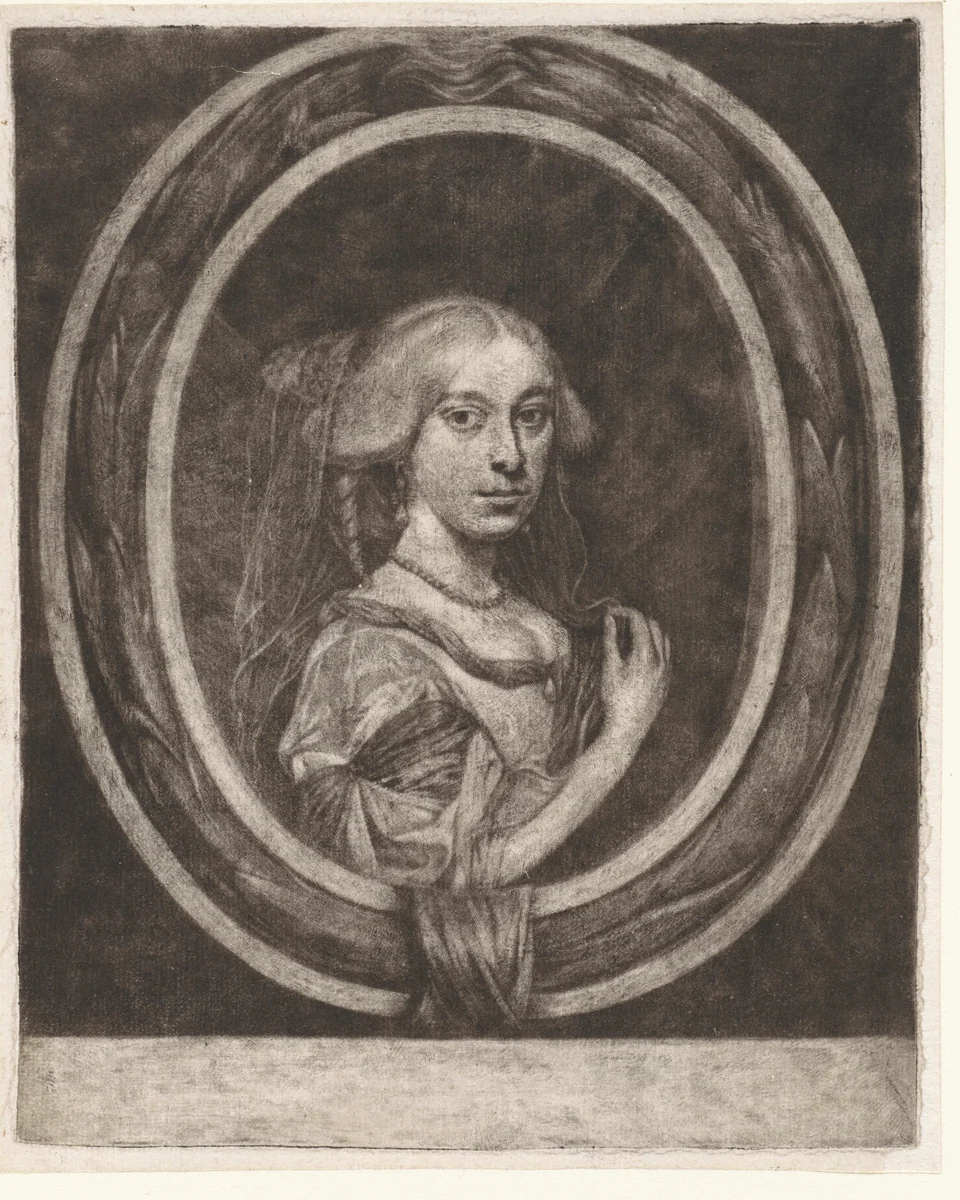 Portret van een onbekende vrouw met een sluier by anonymous, print, 1650-1800