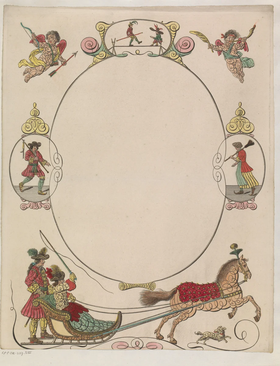 Wensbrief met arrenslede by anonymous, print, 1700-1899