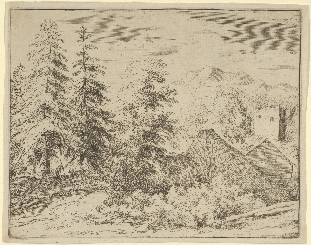 The Man between the Two Fir Trees by Allart van Everdingen, print, 1621-1675