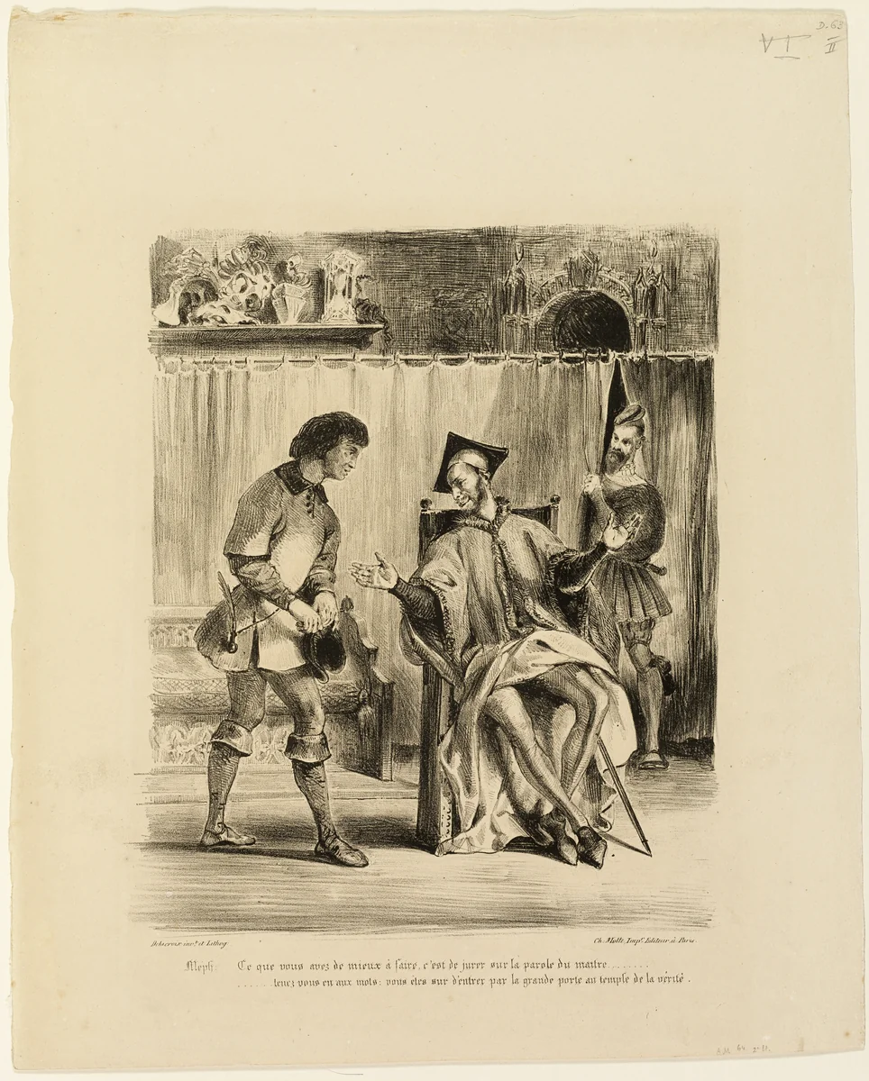 Mephistopheles Receiving the Student by Eugène Delacroix, print, 1828