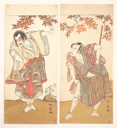The Actors Ichimura Uzaemon and Arashi Sangorō by Katsukawa Shunshô (勝川春章), print, 1763-1783