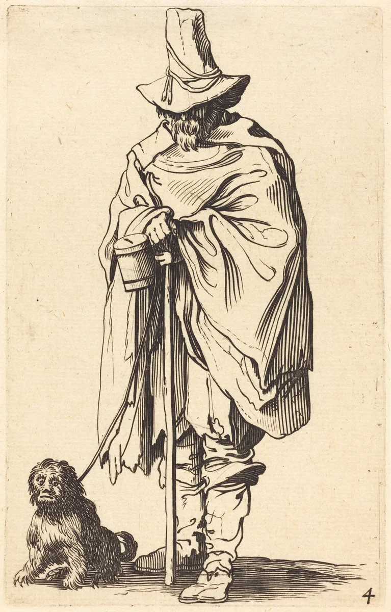 Beggar with Dog by Jacques Callot, print, 1622-1699