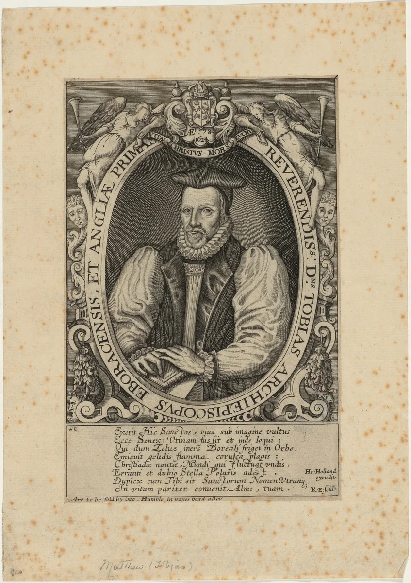 Tobias Matthew, D.D., Archbishop of York by Renold Elstrack, print, 1571-1625